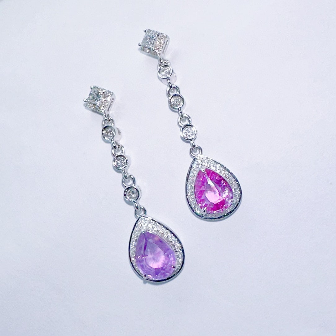 14k Gold 1.76 Ct Natural Sapphire & Diamond Earrings - 2