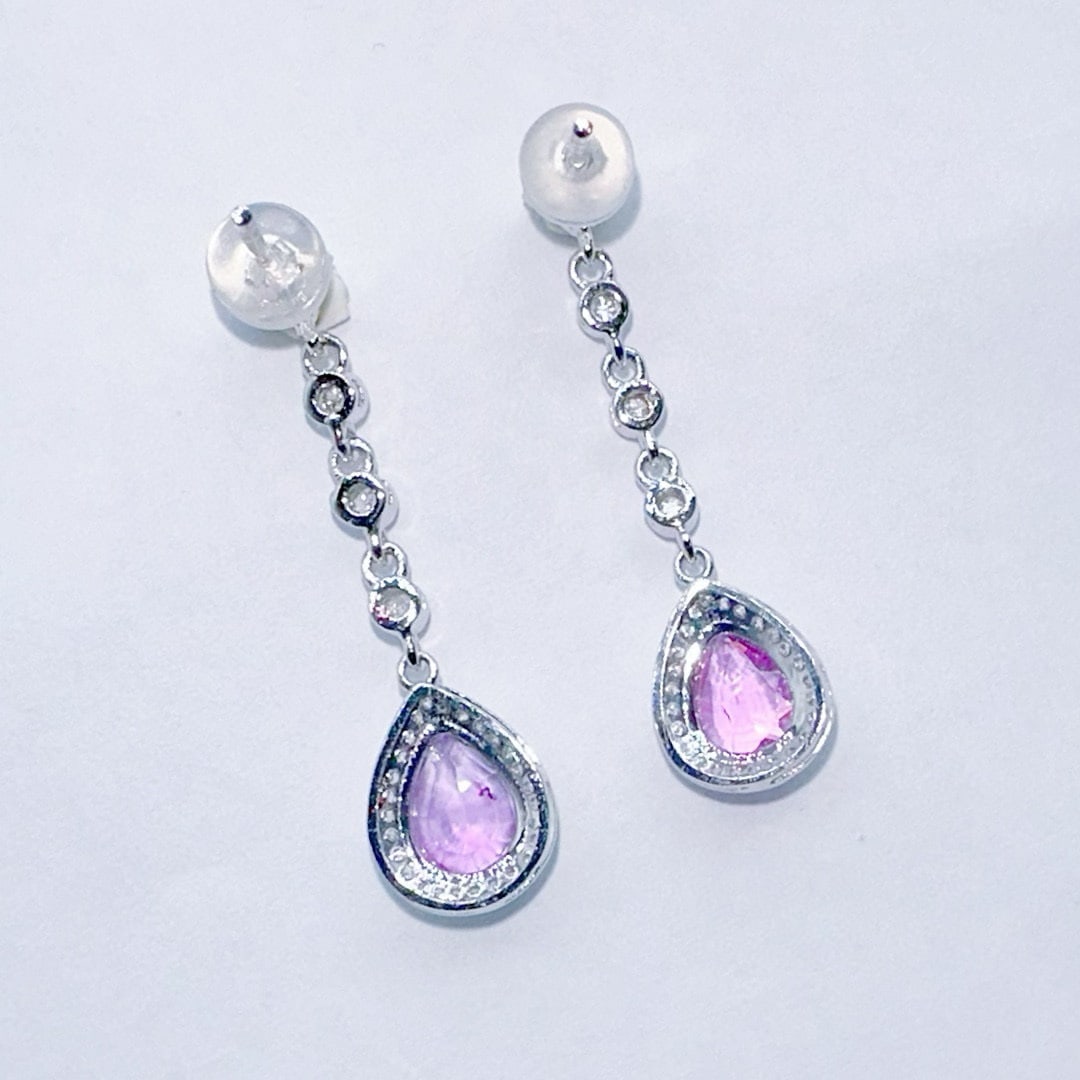 14k Gold 1.76 Ct Natural Sapphire & Diamond Earrings - 3