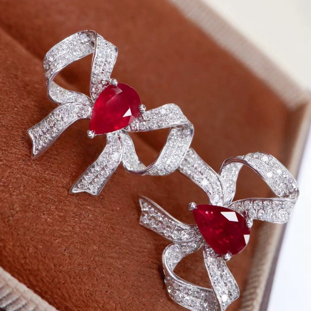 14k Gold 1.70 Ctw Natural Ruby & Diamond Earrings - 2