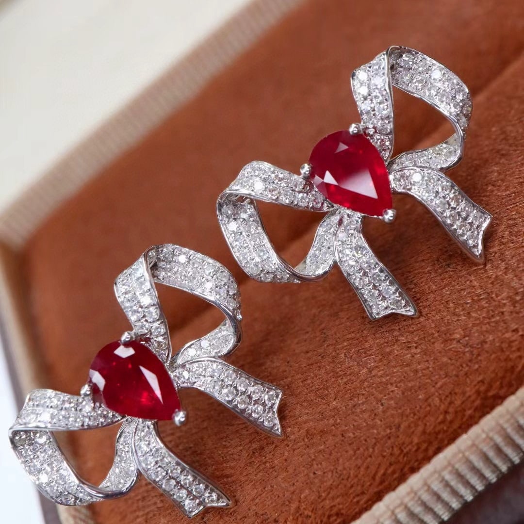 14k Gold 1.70 Ctw Natural Ruby & Diamond Earrings - 4