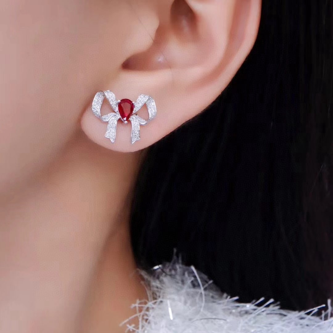 14k Gold 1.70 Ctw Natural Ruby & Diamond Earrings - 5