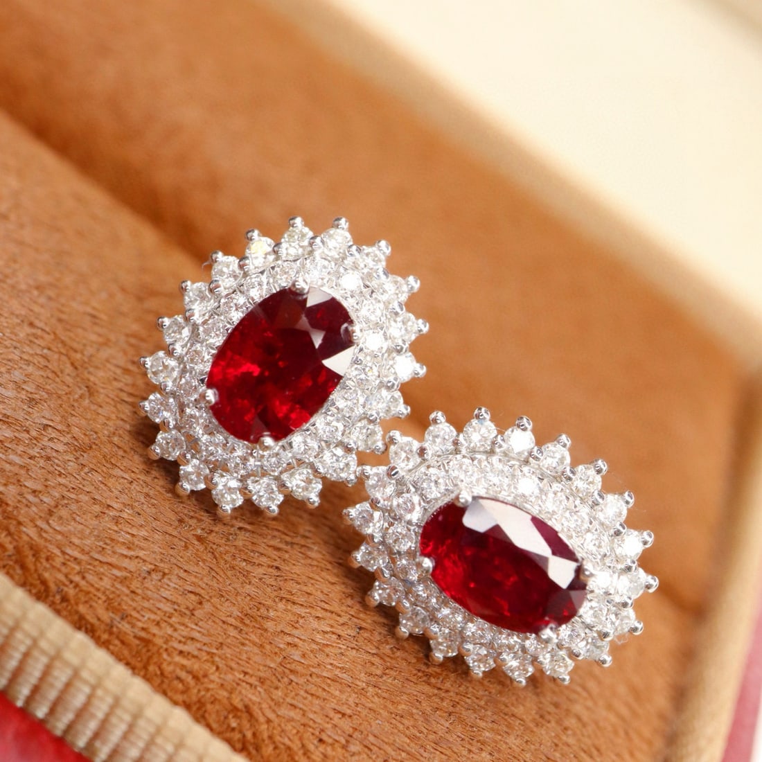 14k Gold 1.59 Ctw Natural Ruby & Diamond Earrings - 2