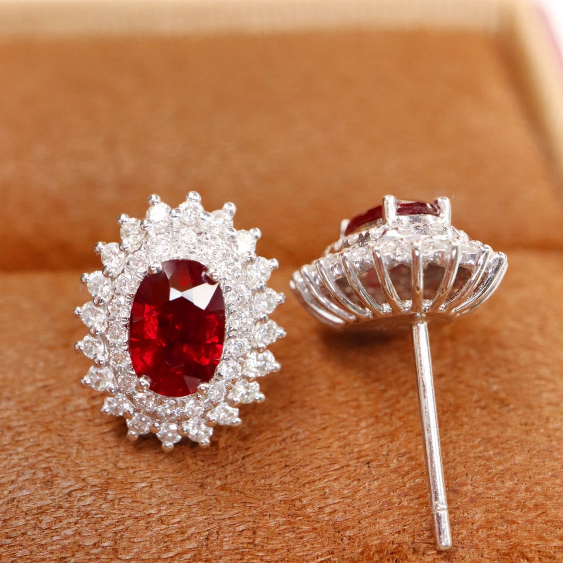 14k Gold 1.59 Ctw Natural Ruby & Diamond Earrings - 3