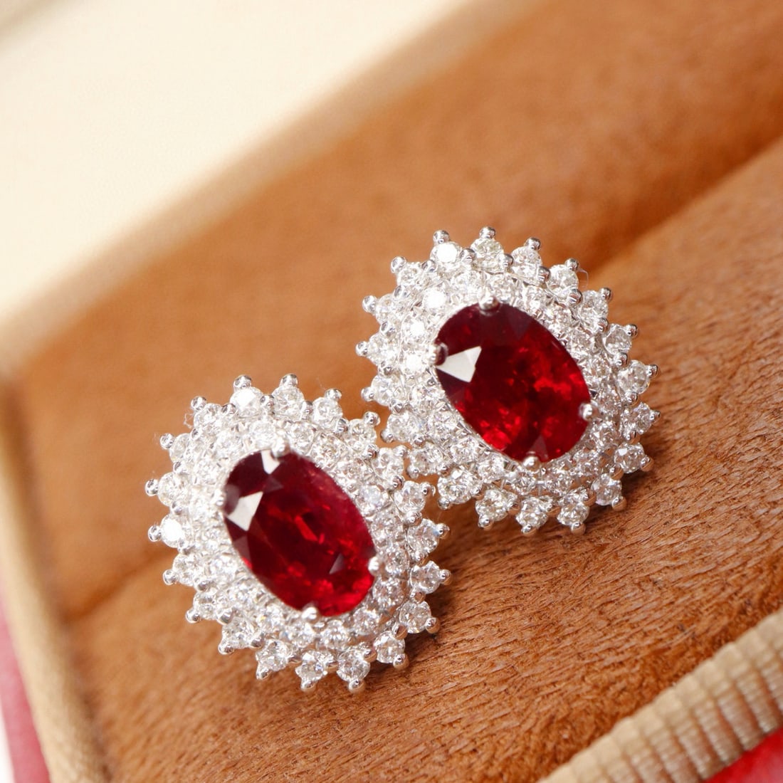 14k Gold 1.59 Ctw Natural Ruby & Diamond Earrings - 4