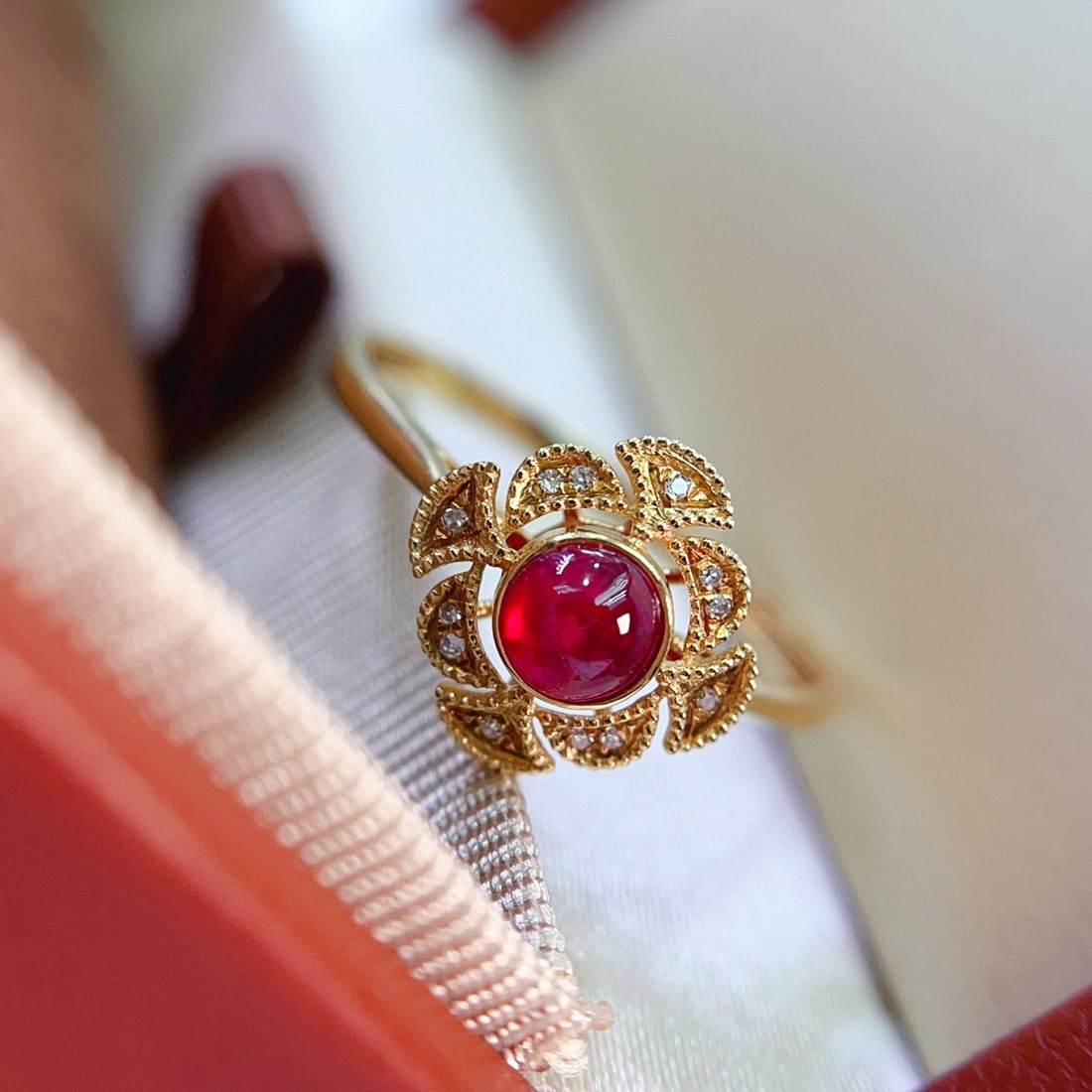 14k Gold 0.50 Ct Natural Ruby & Diamond Ring - 3