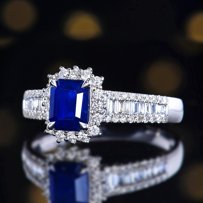 14k Gold 1.67 Ctw Vivid Blue Natural Sapphire & Diamond Ring - 2