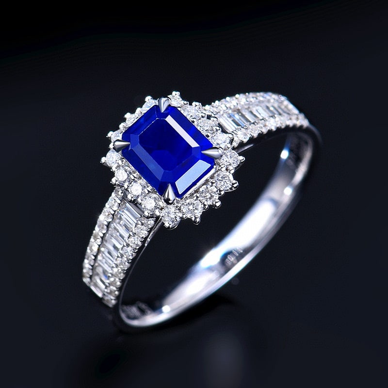 14k Gold 1.67 Ctw Vivid Blue Natural Sapphire & Diamond Ring - 4