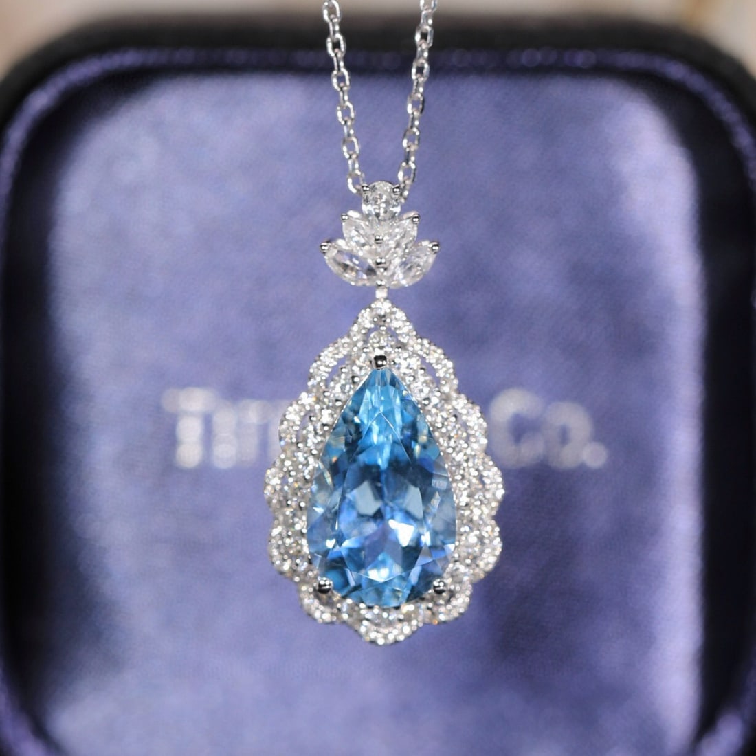 14k Gold 3.49 Ct Natural Aquamarine & Diamond Pendant( Without Chain ) - 3