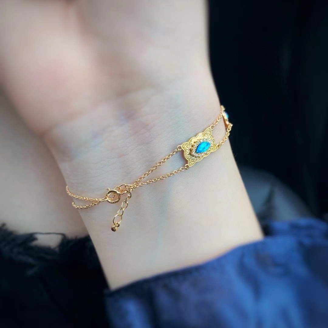 14k Gold 0.8 Ctw Natural Opal & Diamond Bracelet - 9