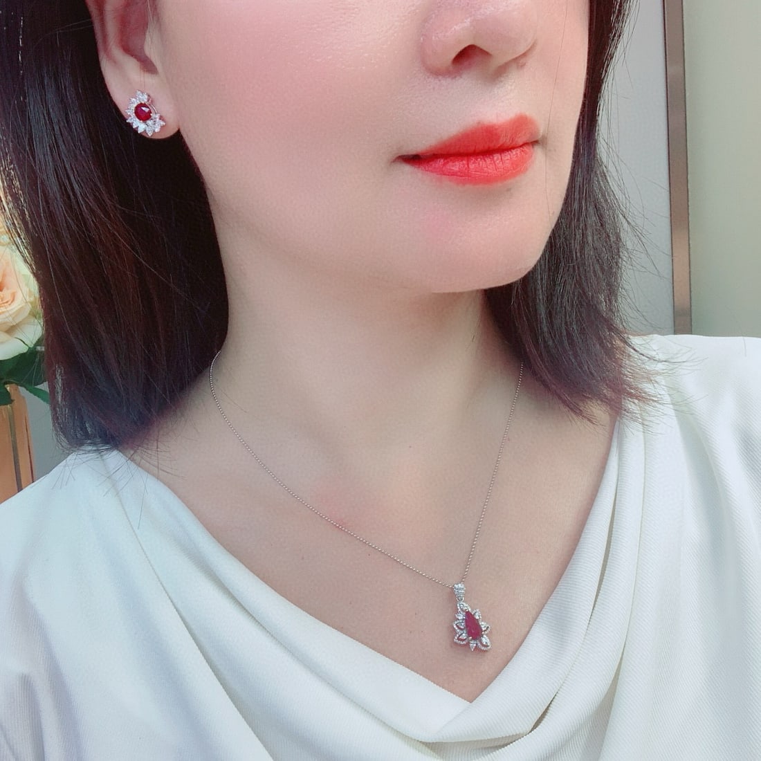 14k Gold 2.97 Ctw Natural Ruby & Diamond Earrings - 2