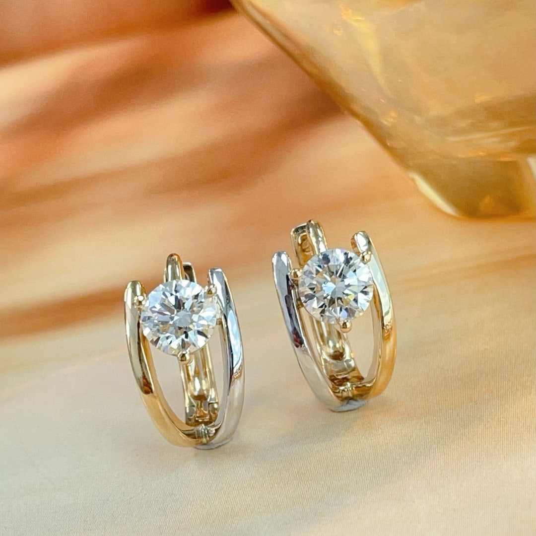 14k Gold 1.00 Ct Natural H Diamond Earrings: Ref:231060080 // gold content:14k gold // main gemstone:diamond // shape:round // carat weight:1. 00ct // clarity grade:vs-si // color:h // treatment:natural // cut grade:g // Condition: NewLow