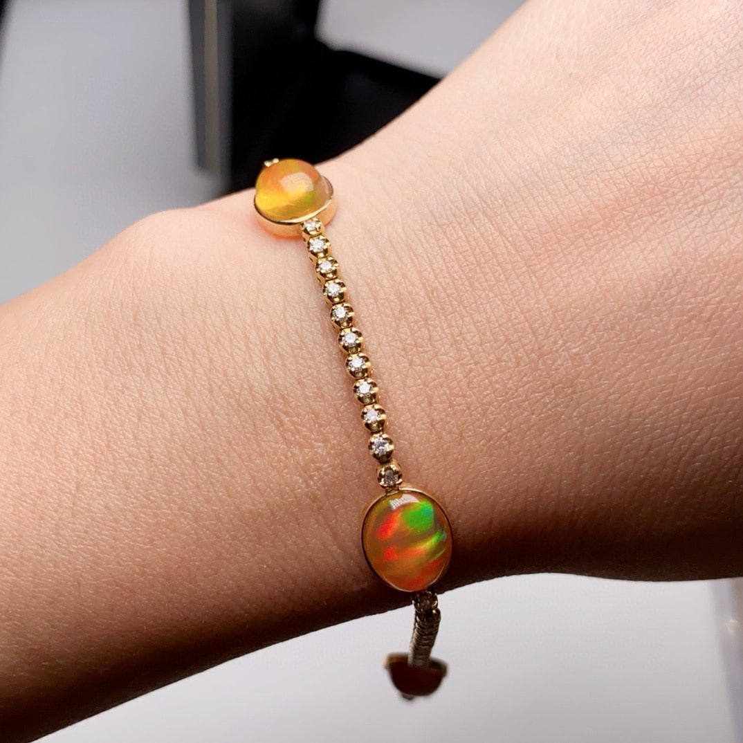 14k Gold 8.30 Ctw Natural Opal & Diamond Bracelet - 4