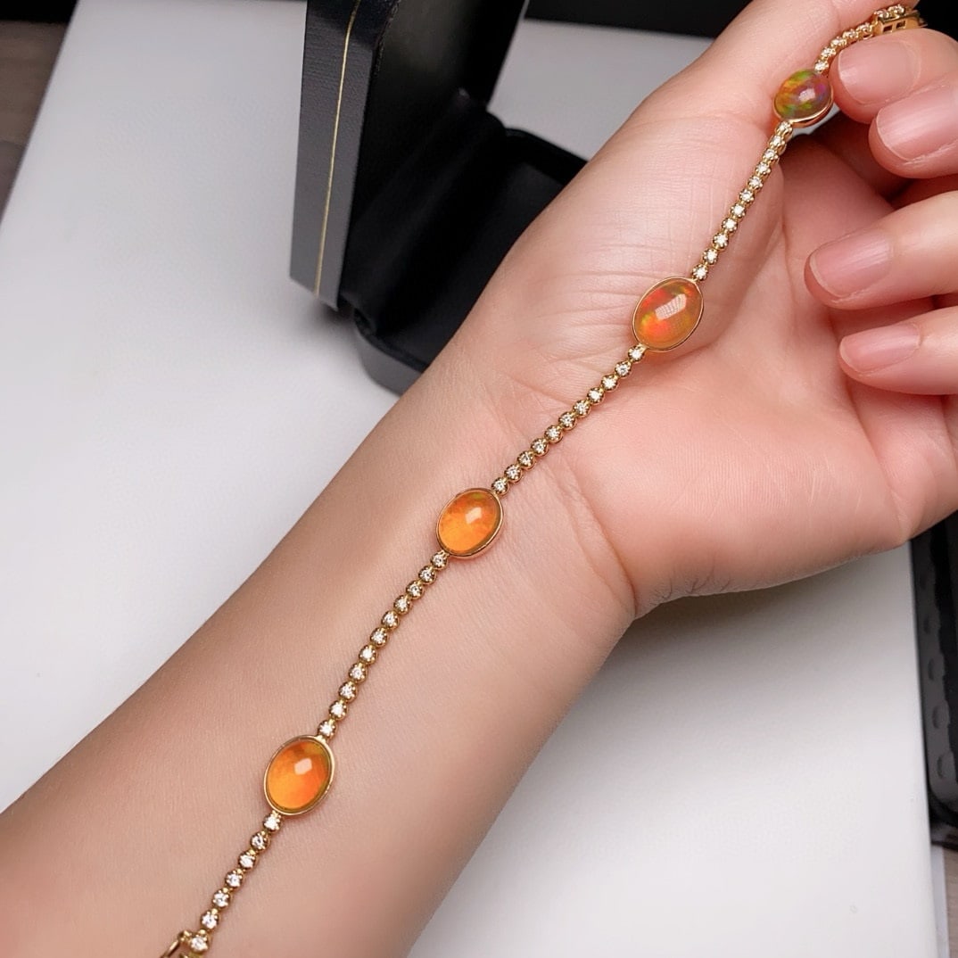 14k Gold 8.30 Ctw Natural Opal & Diamond Bracelet - 5