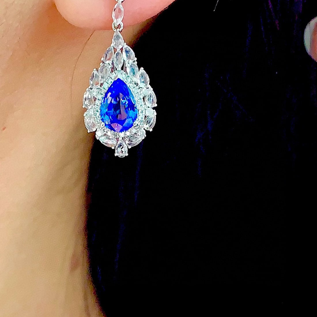 14k Gold 1.8 Ct Natural Sapphire & Diamond & Sapphire Earrings - 6