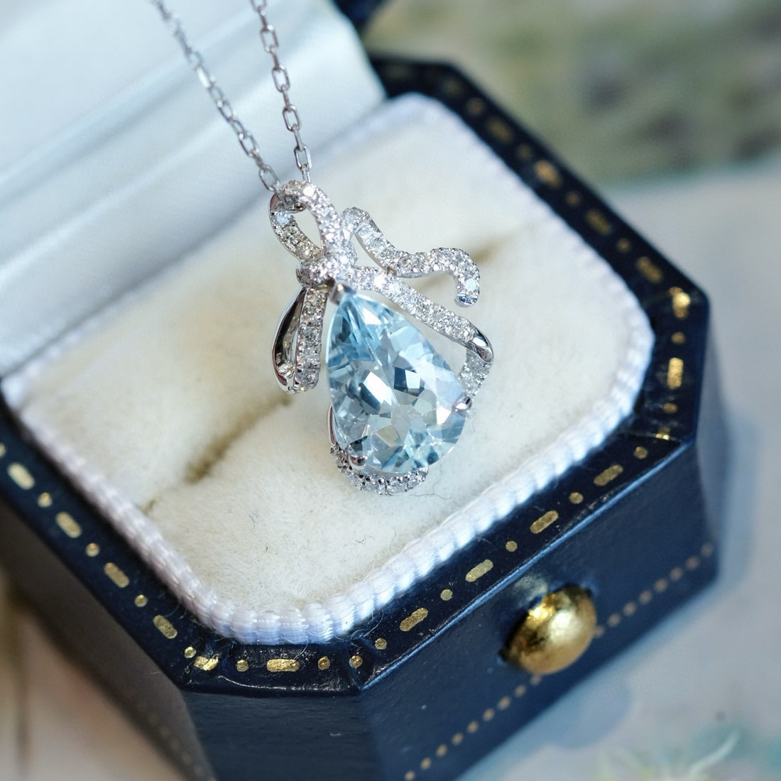 14k Gold 1.33 Ctw Natural Aquamarine & Diamond Pendant( Without Chain ) - 2