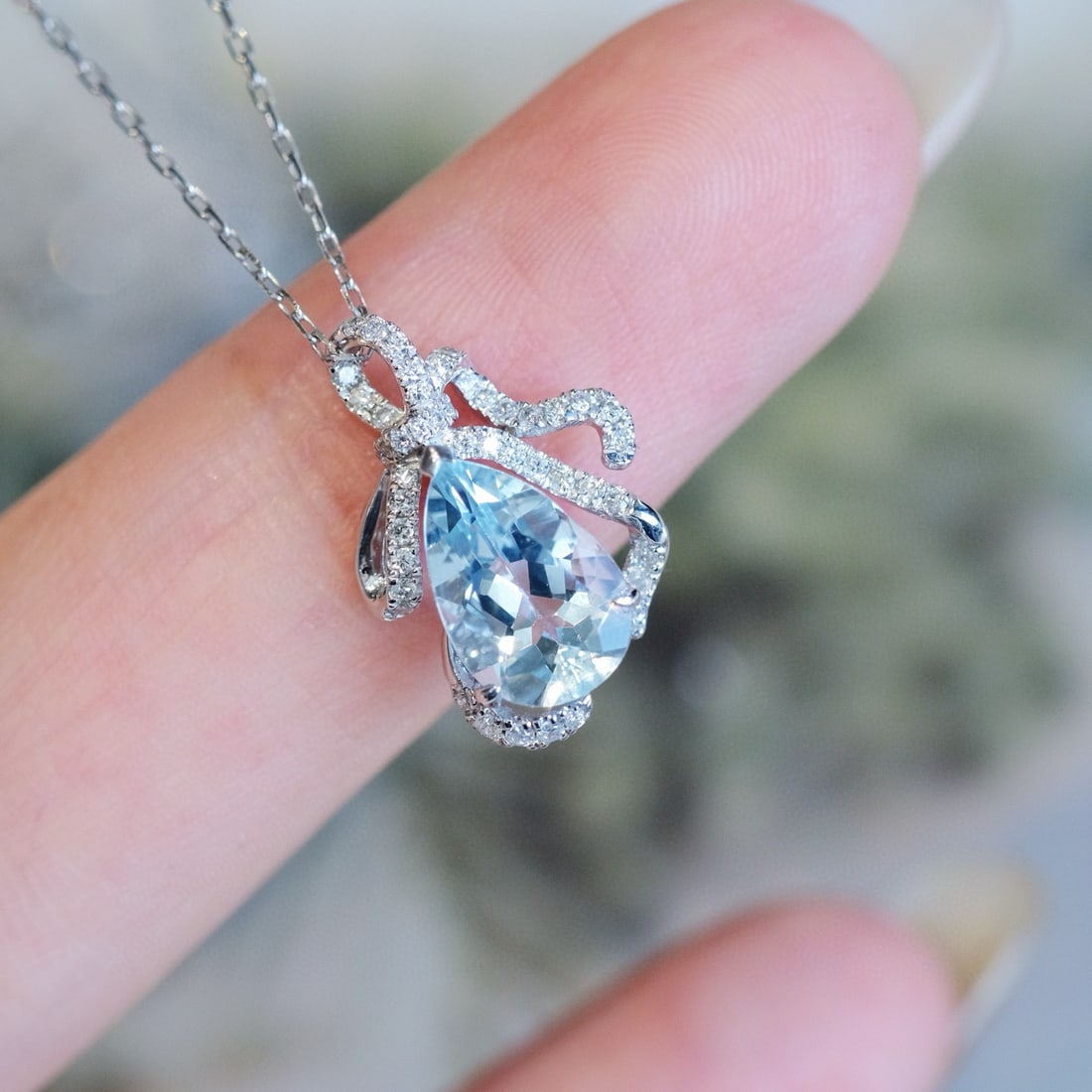 14k Gold 1.33 Ctw Natural Aquamarine & Diamond Pendant( Without Chain ) - 4