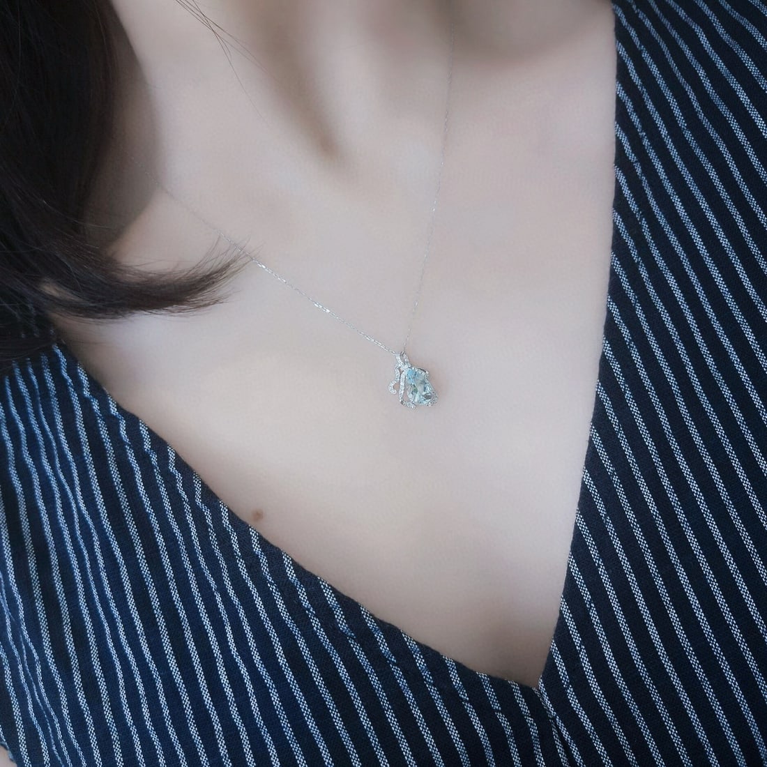 14k Gold 1.33 Ctw Natural Aquamarine & Diamond Pendant( Without Chain ) - 5