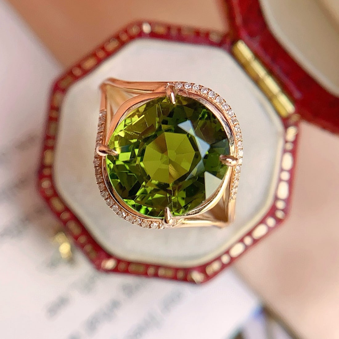 14k Gold 5.20 Ct Natural Tourmaline & Diamond Ring: Ref:231060116 // gold content:14k gold // ring size:7. 25us // // main gemstone:tourmaline // shape:oval // carat weight:5. 20ct // color:green // treatment:natural // // adjacent gemstone 2 :