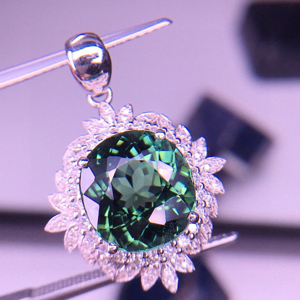 14k Gold 4.5 Ct Natural Tourmaline & Diamond Pendant( Without Chain ) - 2