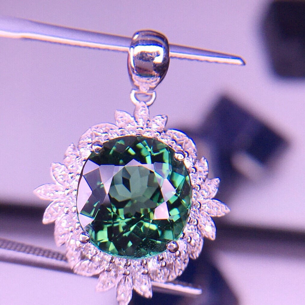 14k Gold 4.5 Ct Natural Tourmaline & Diamond Pendant( Without Chain ) - 3