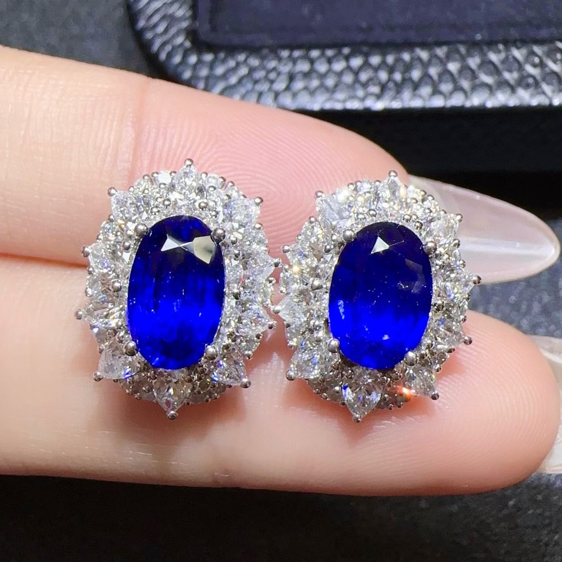 14k Gold 5.66 Ctw Natural Sapphire & Diamond Earrings - 3