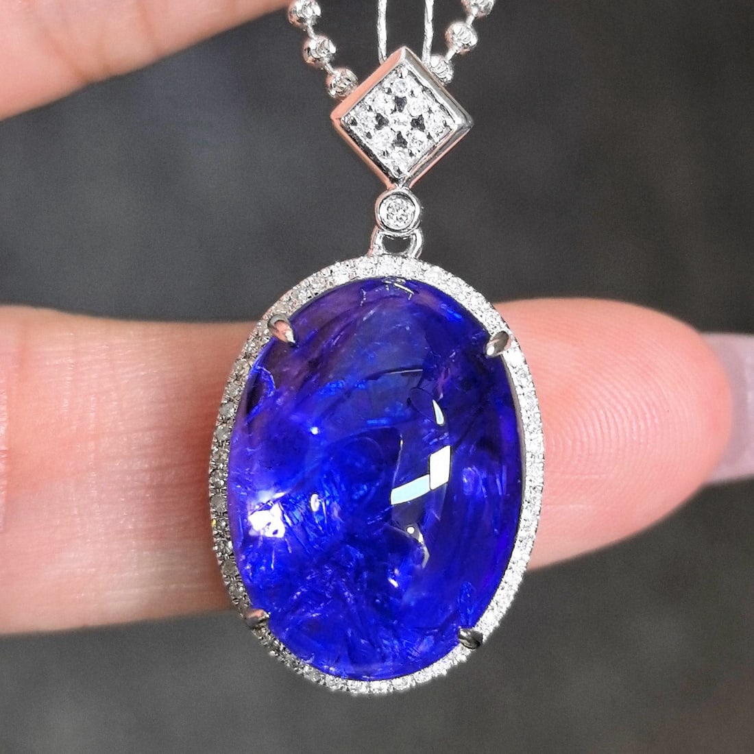 14k Gold 17.47 Ctw Natural Tanzanite & Diamond Pendant( Without Chain ) - 5