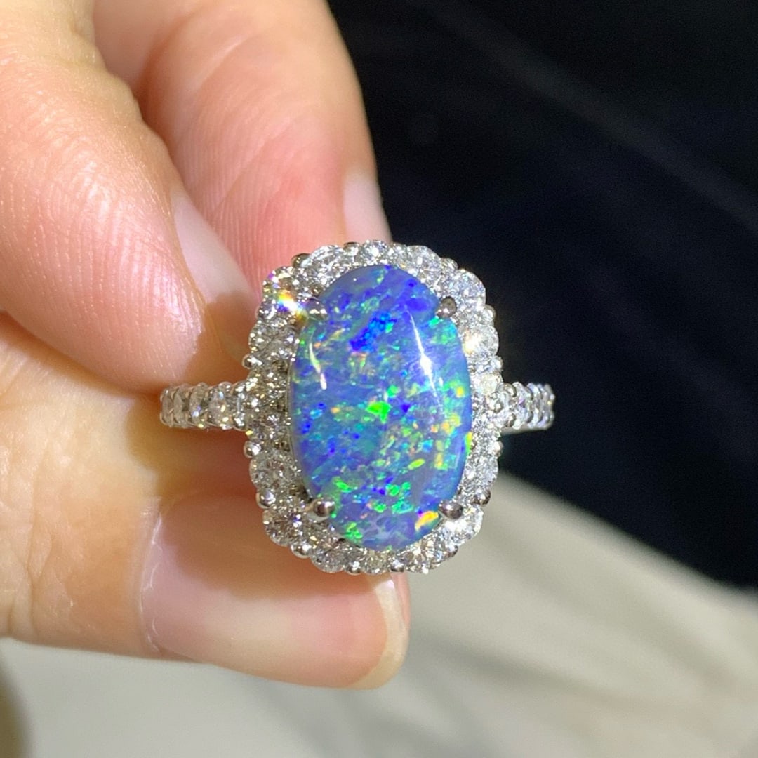 14k Gold 4.02 Ctw Natural Opal & Diamond Ring - 2