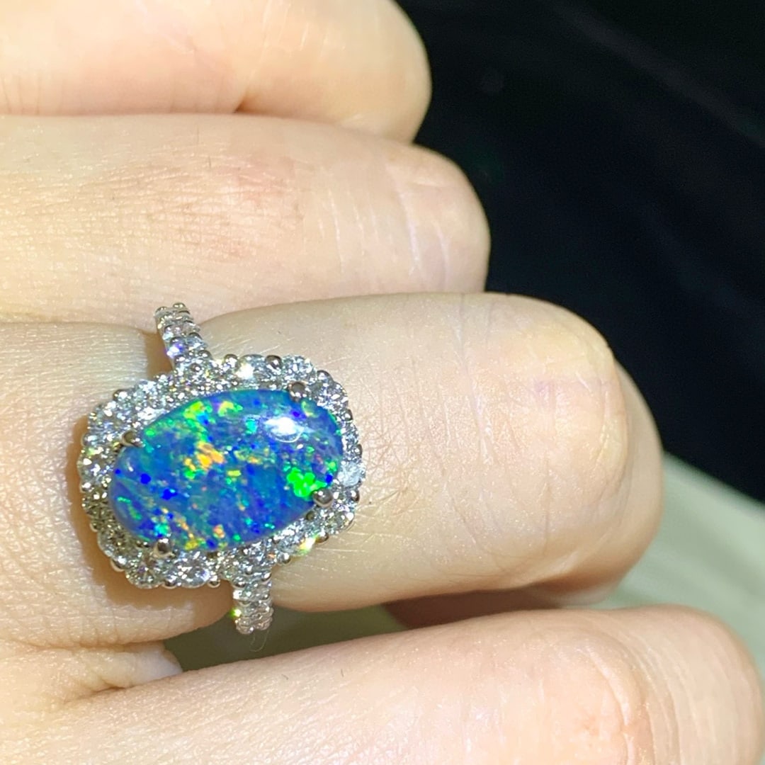 14k Gold 4.02 Ctw Natural Opal & Diamond Ring - 3