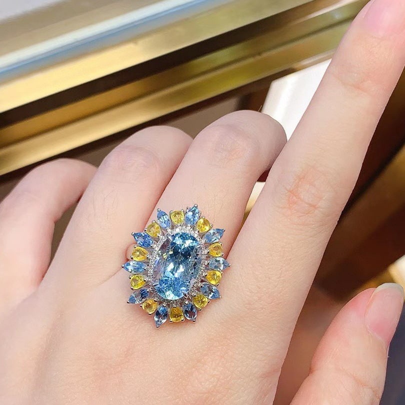 14k Gold 8.8 Ctw Natural Aquamarine & Sapphire Ring/pendant( Without Chain ) - 8