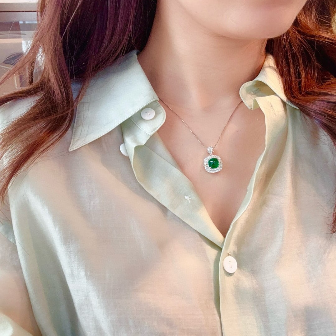 14k Gold 3.02 Ctw Vivid Green Natural Emerald & Diamond Pendant( Without Chain ) - 3