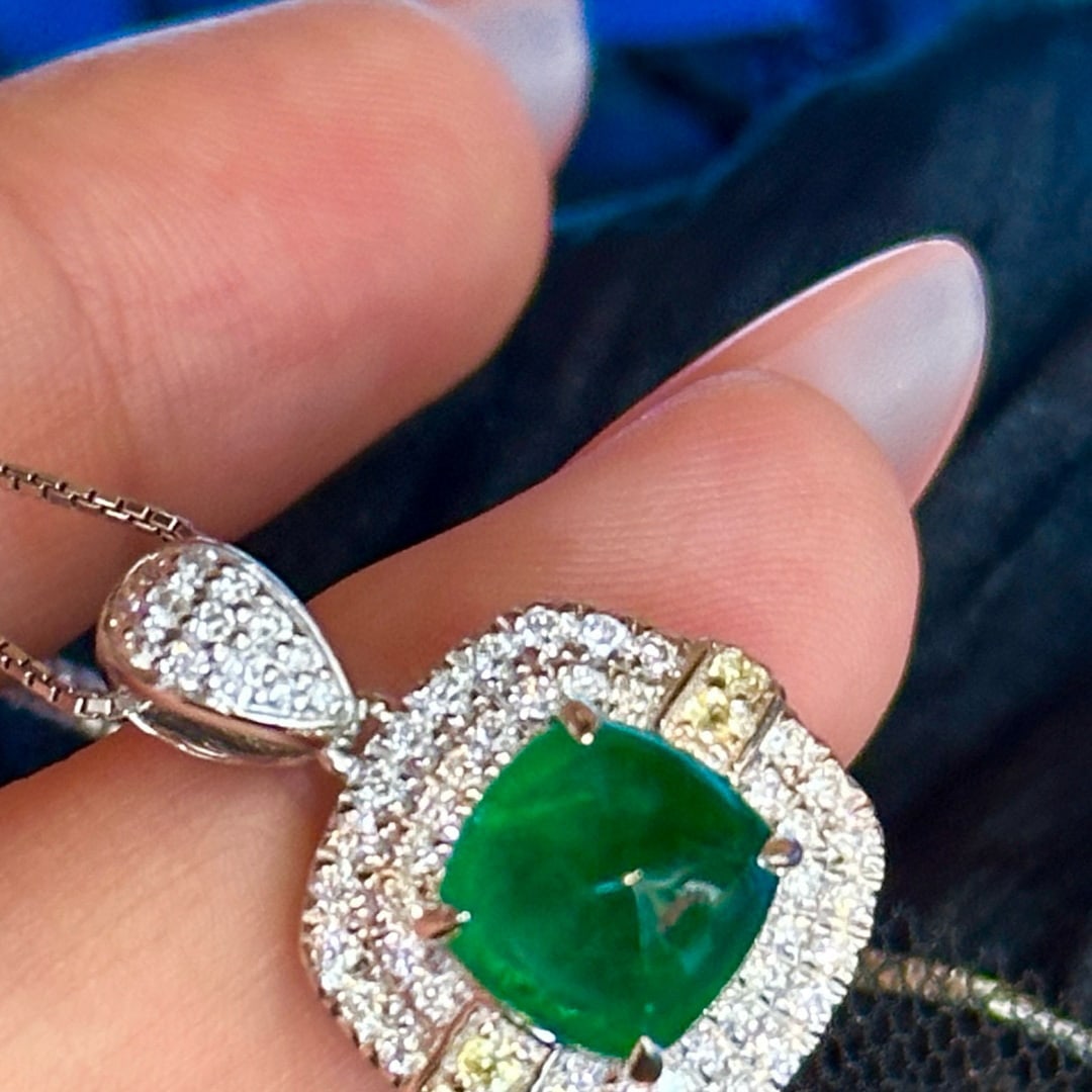 14k Gold 3.02 Ctw Vivid Green Natural Emerald & Diamond Pendant( Without Chain ) - 6