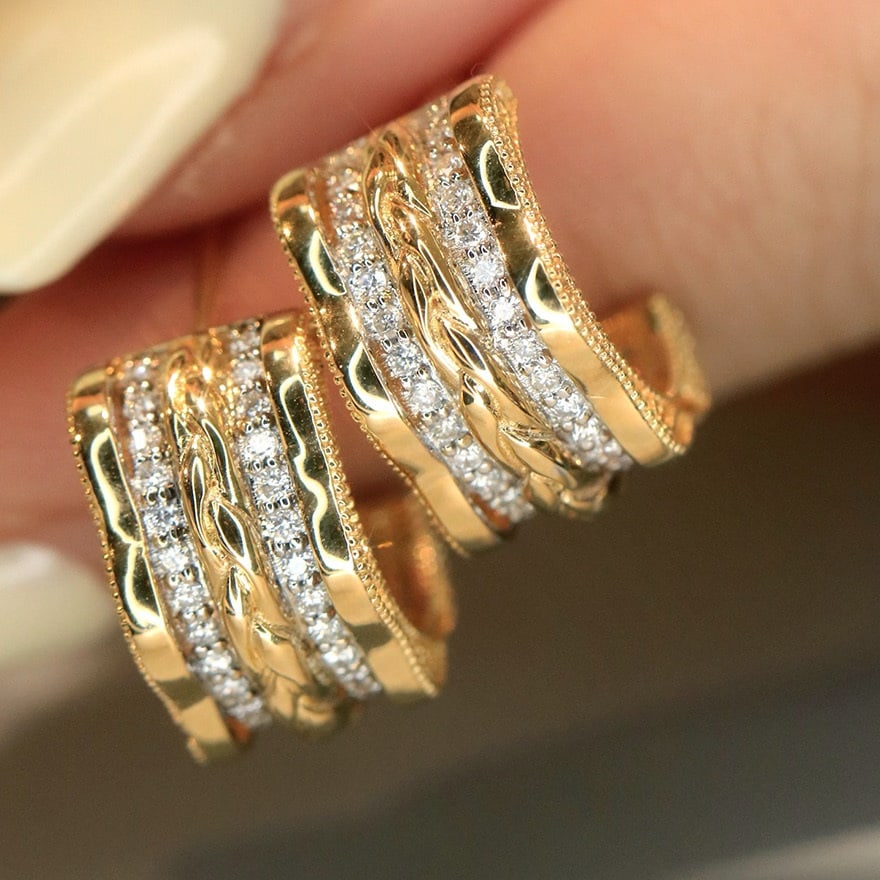 14k Gold 0.45 Ct Natural H Diamond Earrings - 6