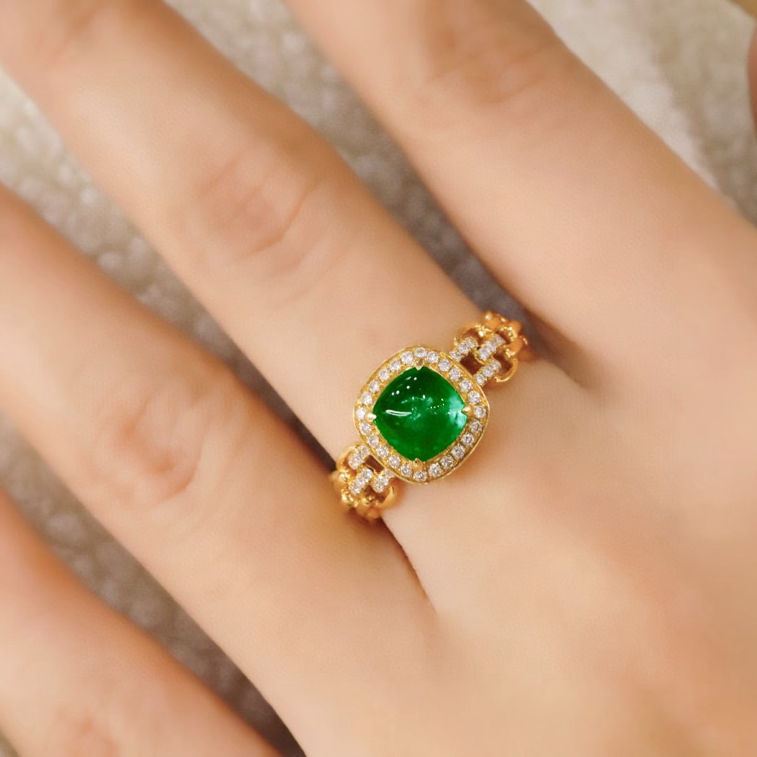 14k Gold 1.50 Ctw Vivid Green Natural Emerald & Diamond Ring - 5