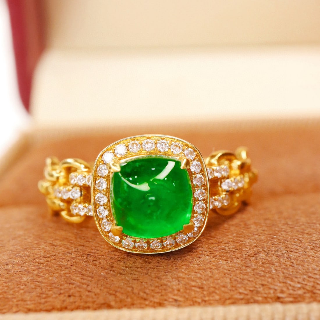 14k Gold 1.50 Ctw Vivid Green Natural Emerald & Diamond Ring - 6
