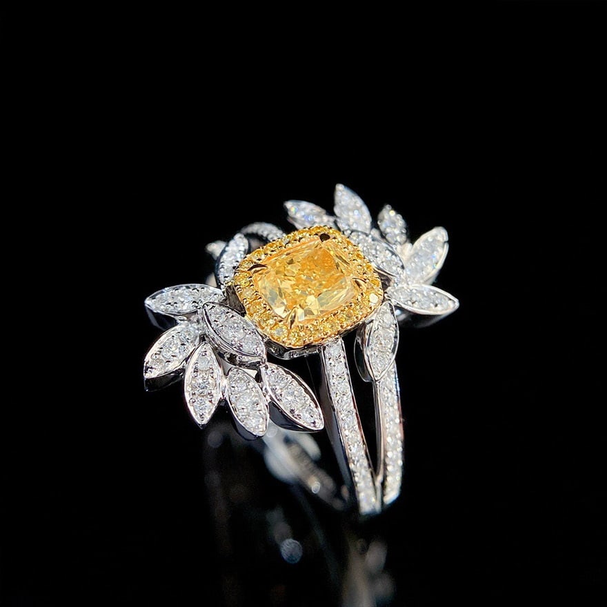 14k Gold 1.3 Ctw Natural Yellow Diamond & Diamond Ring - 2