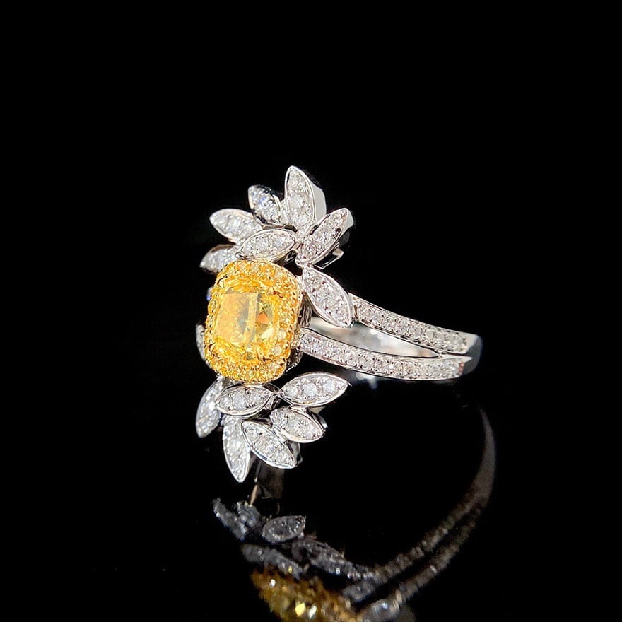 14k Gold 1.3 Ctw Natural Yellow Diamond & Diamond Ring - 3