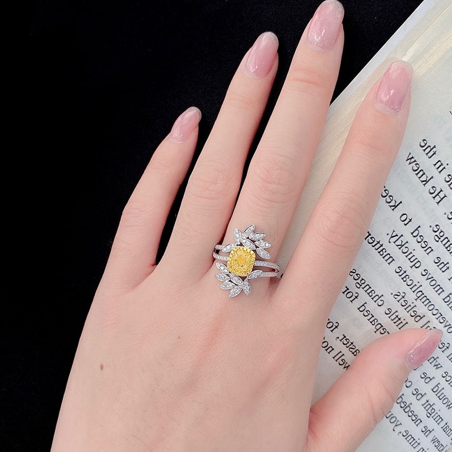 14k Gold 1.3 Ctw Natural Yellow Diamond & Diamond Ring - 5