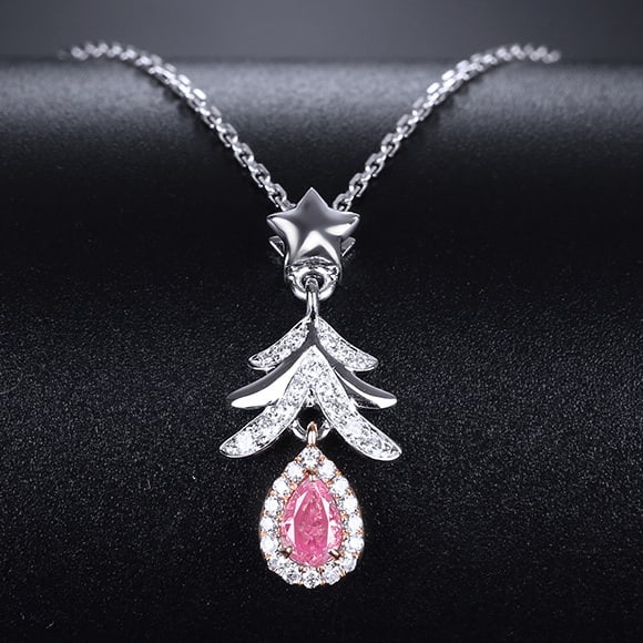 14k Gold 0.25 Ctw Natural Pink Diamond & Diamond Necklace: Ref:231060244 // gold content:14k gold // main gemstone:pink diamond // shape:pear // carat weight:0. 13ct // color:pink // treatment:natural // // adjacent gemstone 2 : diamond // shape:round //