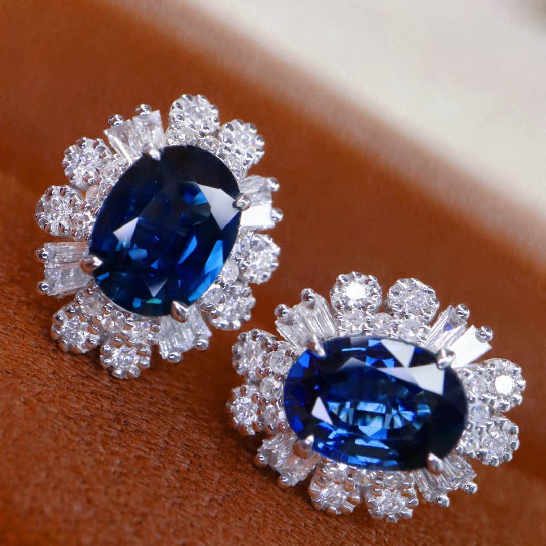 14k Gold 2.16 Ctw Natural Sapphire & Diamond Earrings - 2