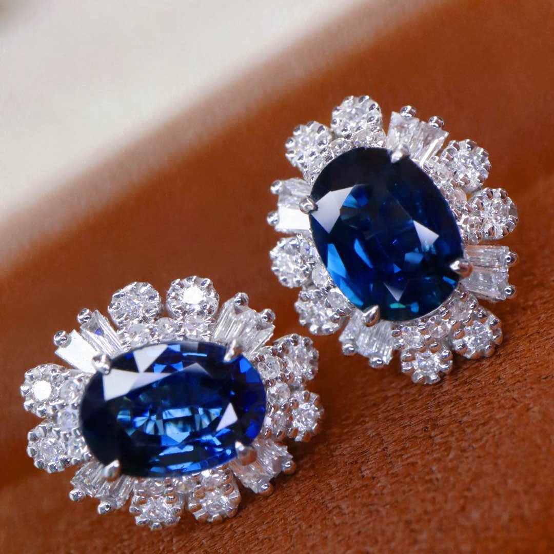 14k Gold 2.16 Ctw Natural Sapphire & Diamond Earrings - 3