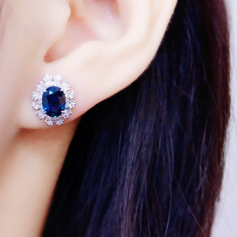 14k Gold 2.16 Ctw Natural Sapphire & Diamond Earrings - 6