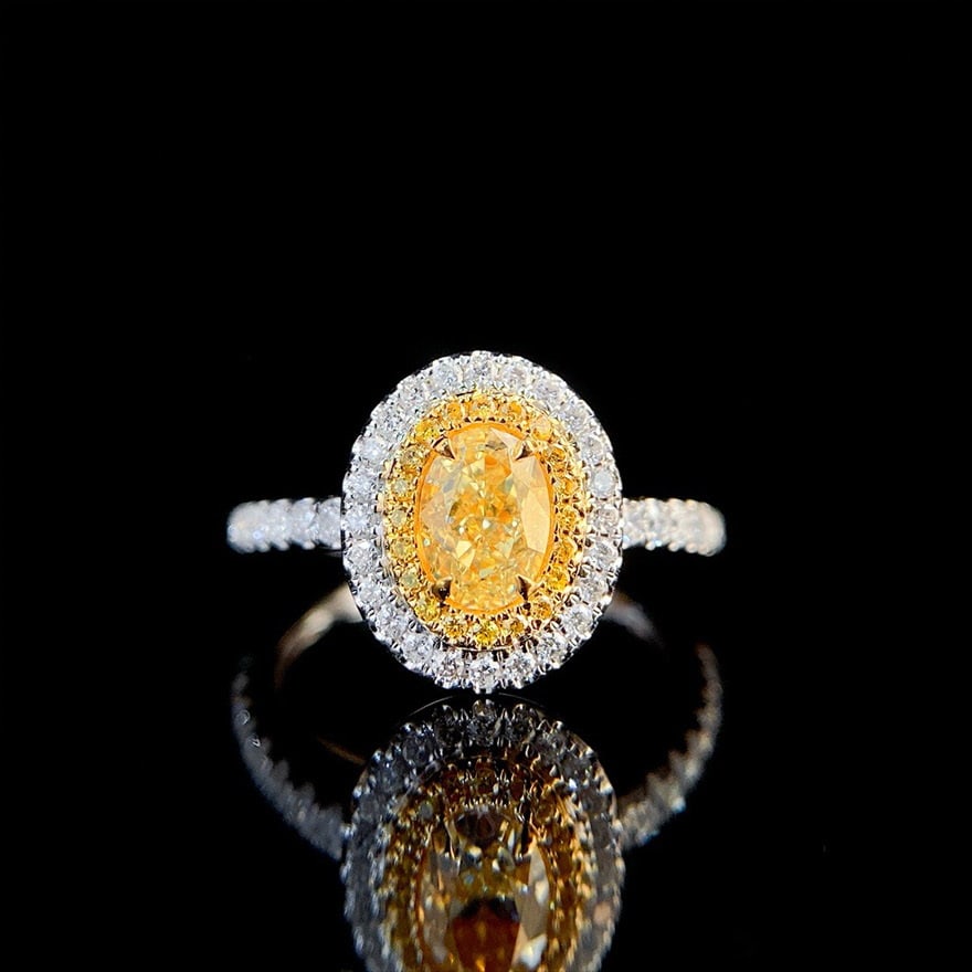 14k Gold 1.25 Ctw Natural Yellow Diamond & Diamond Ring: Ref:231060256 // gold content:14k gold // ring size:7. 25us // // main gemstone:yellow diamond // shape:oval // carat weight:0. 8ct // color:yellow // treatment:natural // // adjacent gemstone 2 :
