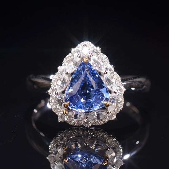 14k Gold 2.08 Ctw Natural Sapphire & Diamond Ring: Ref:231060282 // gold content:14k gold // ring size:7. 25us // // main gemstone:sapphire // shape:pear // carat weight:1. 45ct // color:blue // treatment:natural // // adjacent gemstone 2 :