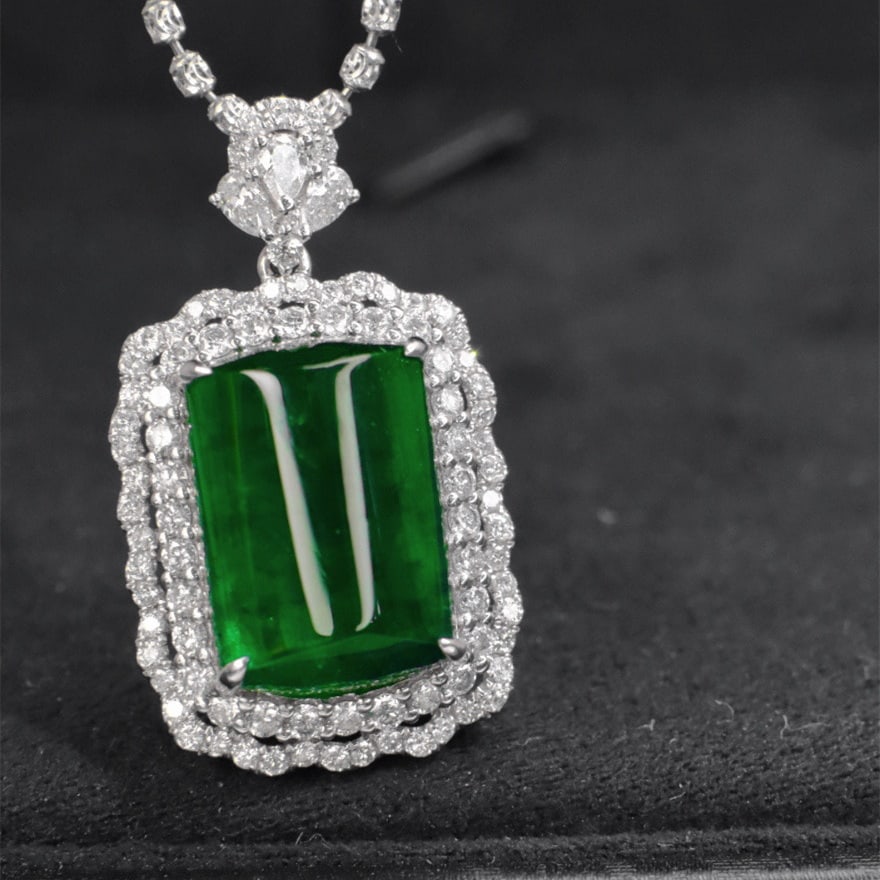 14k Gold 8.75 Ctw Vivid Green Natural Emerald & Diamond Pendant( Without Chain ) - 3