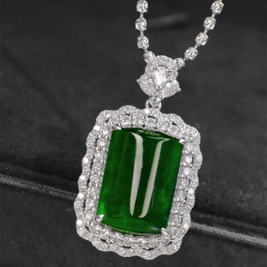 14k Gold 8.75 Ctw Vivid Green Natural Emerald & Diamond Pendant( Without Chain ) - 5
