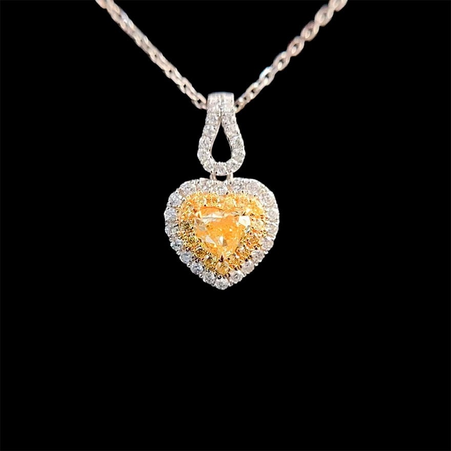 14k Gold 0.55 Ctw Natural Yellow Diamond & Diamond Pendant( Without Chain ): Ref:231060295 // gold content:14k gold // main gemstone:yellow diamond // shape:heart // carat weight:0. 34ct // color:yellow // treatment:natural // // adjacent gemstone 2 : diamond // shape:round