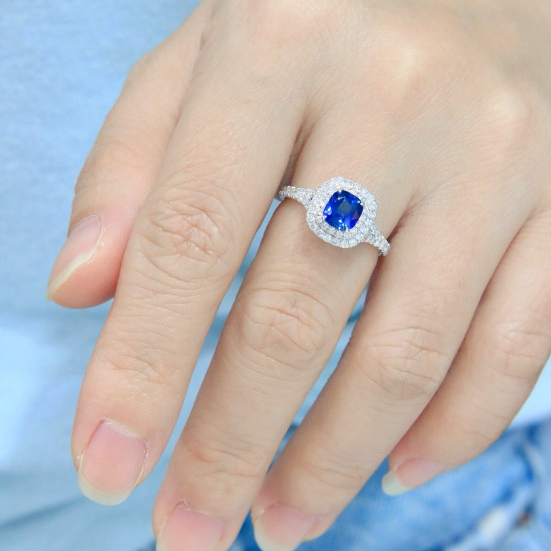 14k Gold 1.55 Ctw Natural Sapphire & Diamond Ring - 8