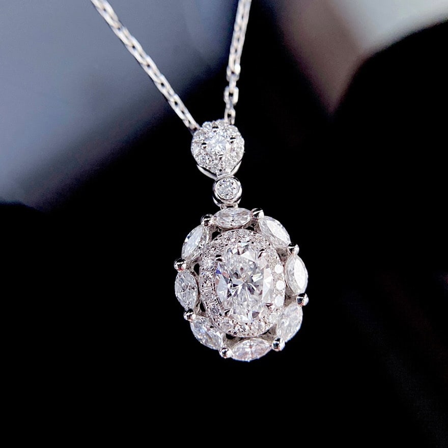 Gia Certified 14k Gold 0.30 Ct Natural H Si1 Oval Diamond Necklace: Ref:231060313 // gold content:14k gold // main gemstone:diamond // certified:gia // shape:oval // carat weight:0. 30ct // clarity grade:si1 // color:h // treatment:natural // // adjacent gemstone 2