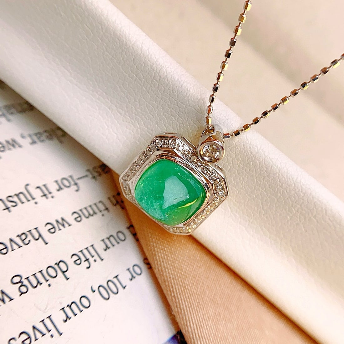 14k Gold 2.30 Ct Natural Emerald & Diamond & Sapphire Necklace - 2