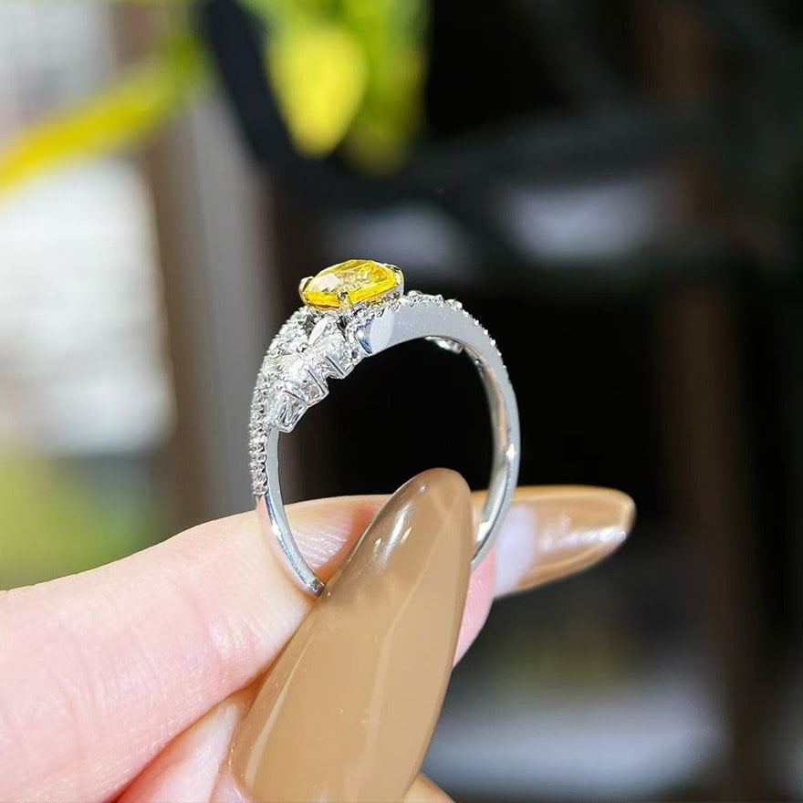 14k Gold 1.20 Ctw Natural Yellow Diamond & Diamond Ring - 3